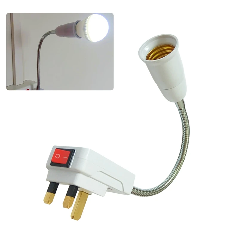 

22cm 260V 13A E27 Light Bulb Lamp Holder Flexible Extension Adapter Wall Socket Converter UK Plug Lighting Accessories