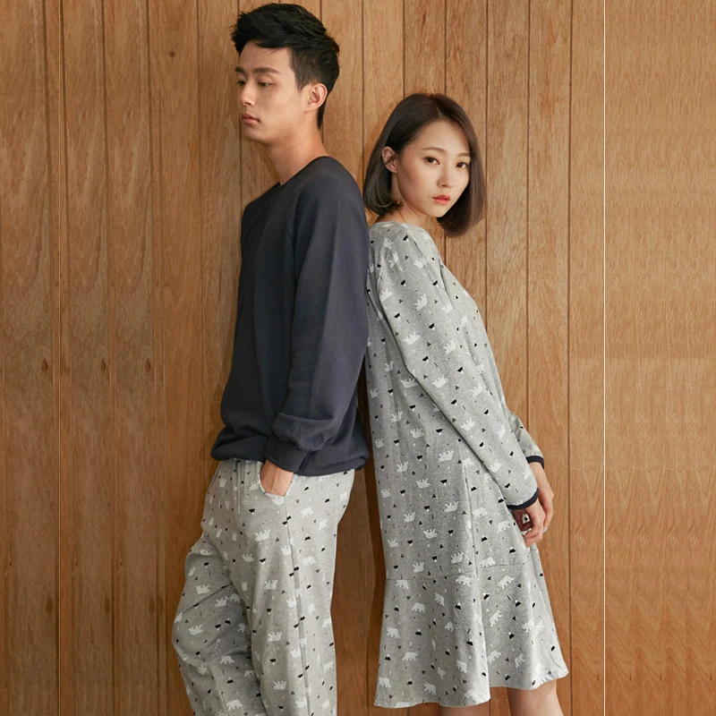 Женский пижамный комплект осенняя Вязаная хлопковая пижама с длинным рукавом и