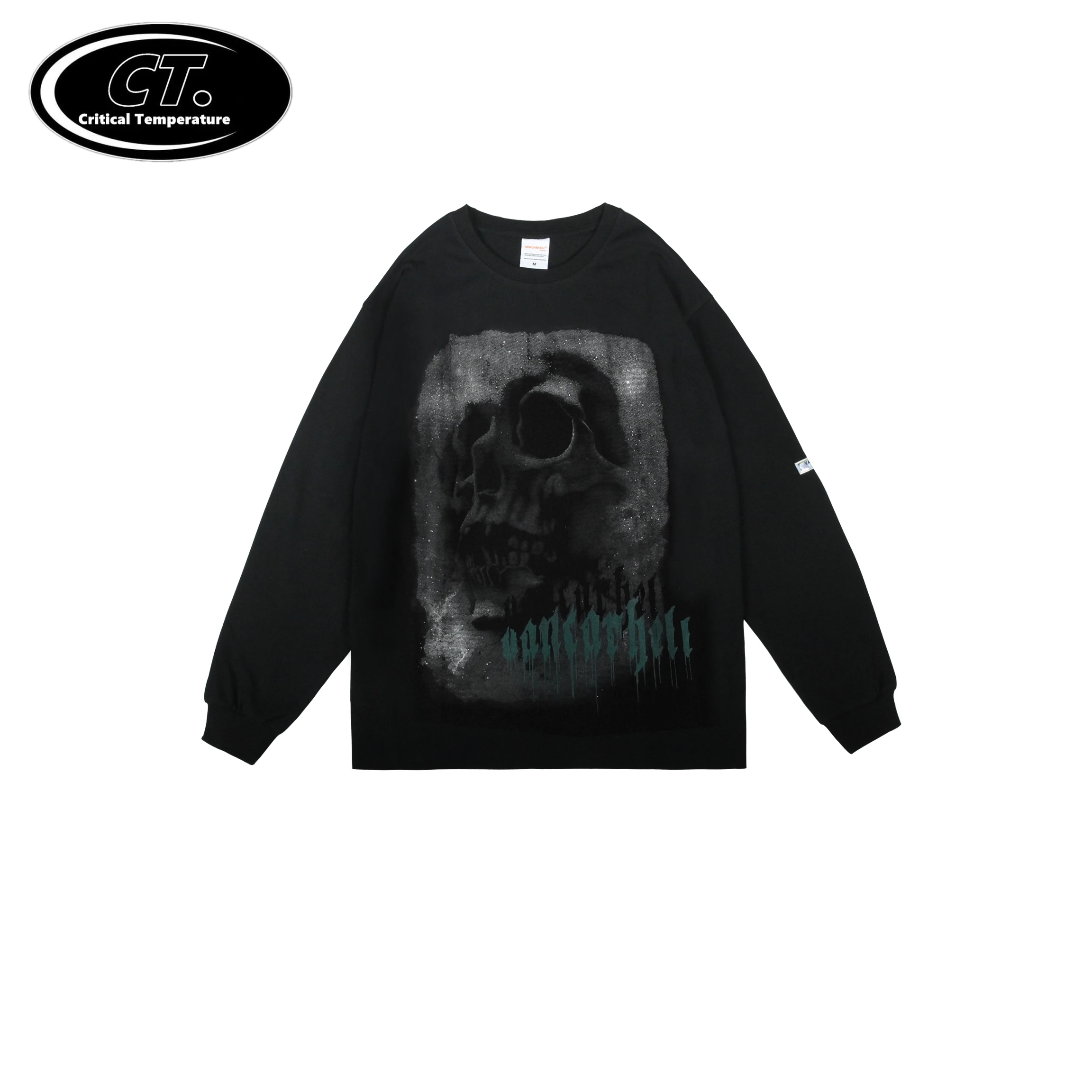 

Hip Hop 2020 Men Streetwear Sweatshirt Skull Letter Print Pullover Ripped Hole Sweatshirt Harajuku Cotton Loose Sweat Shirt