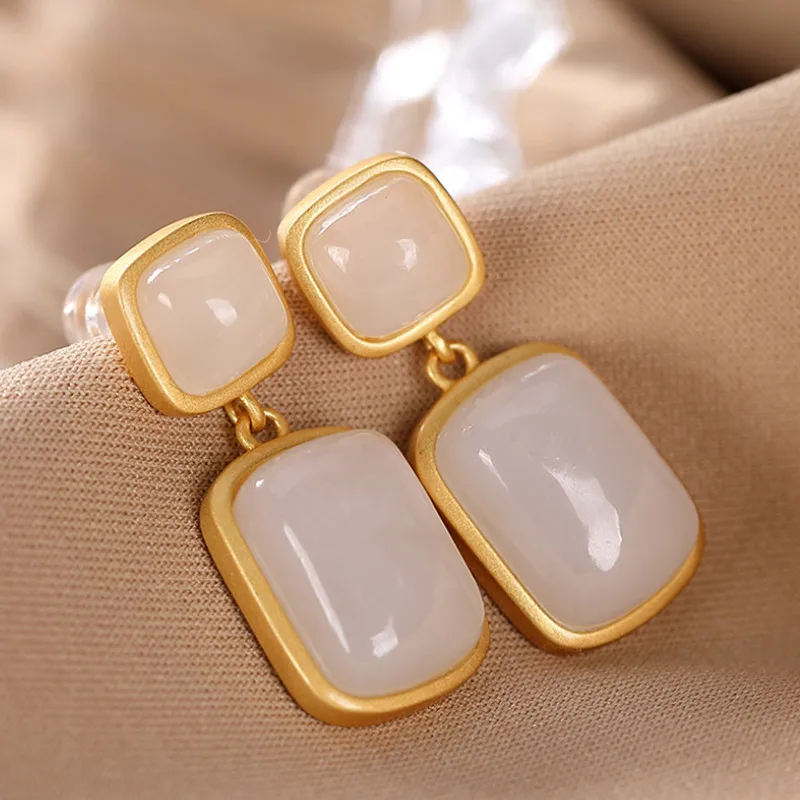 Женские Простые Геометрические Квадратные серьги без геля золотые и белые