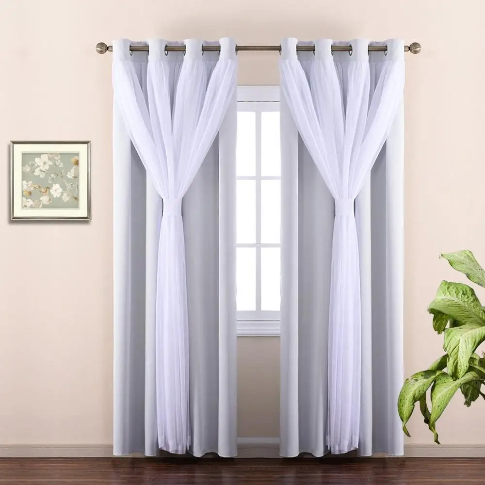 Grayish White NICETOWN белая прозрачная вуаль затемненная занавеска хромированное кольцо драпировка стиль мечты для гостиной 1 панель с 2 завязками сзади - Цвет: Grayish White