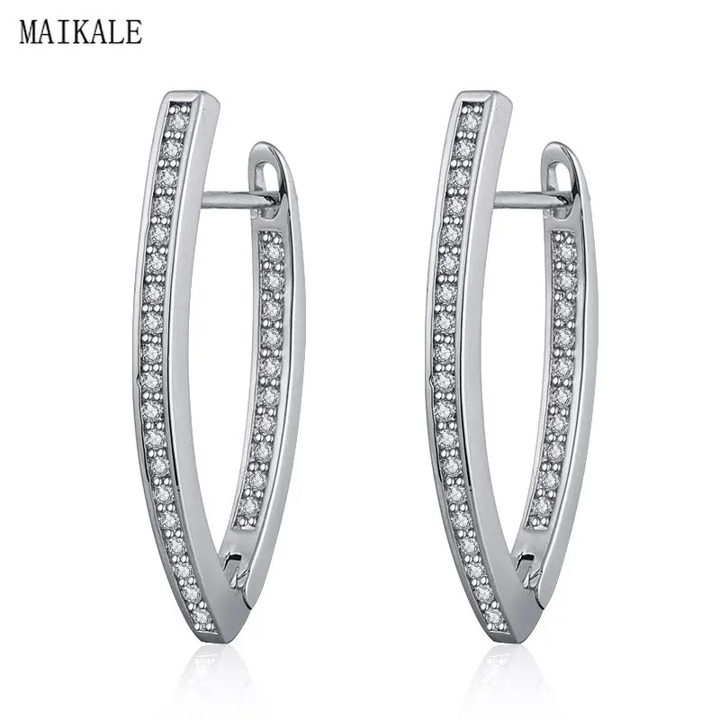 MAIKALE, трендовые серьги-гвоздики для женщин, v-образная форма, кубический цирконий, циркониевый зажим, серьги, новая мода, простой милый стиль, уникальные ювелирные изделия