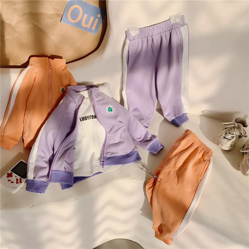 

Комплект одежды для девочек 2-7 лет, модная спортивная одежда для девочек на весну 2021, повседневные куртки на молнии, штаны, Детский комплект ...