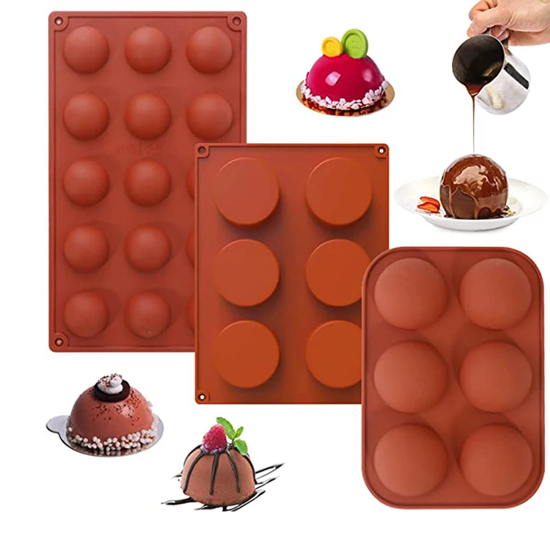 

3 Pack Medium Semi Sphere Silicone Mold 6/15 Holes Round Chocolate Mold Hot Chocolate Bomb Cake Jelly Dome Mousse Mould