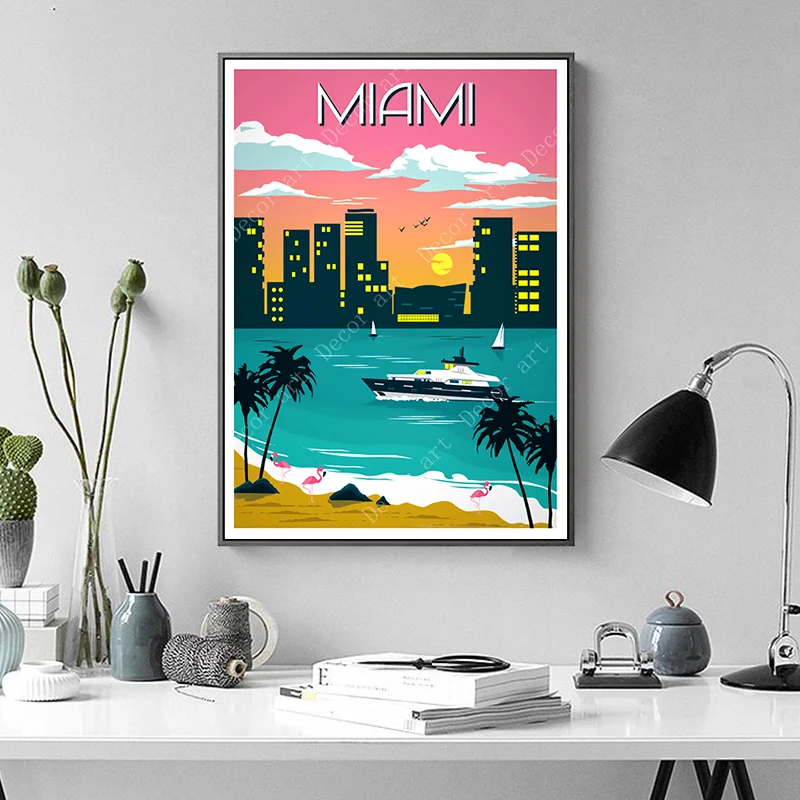 Винтажные Флорида Майами пляж Америка путешествия холст картины винтажные стены
