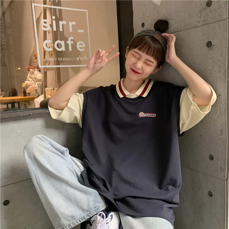 Maxxo Корейская Студенческая одежда для колледжа футболка-поло топы женская с