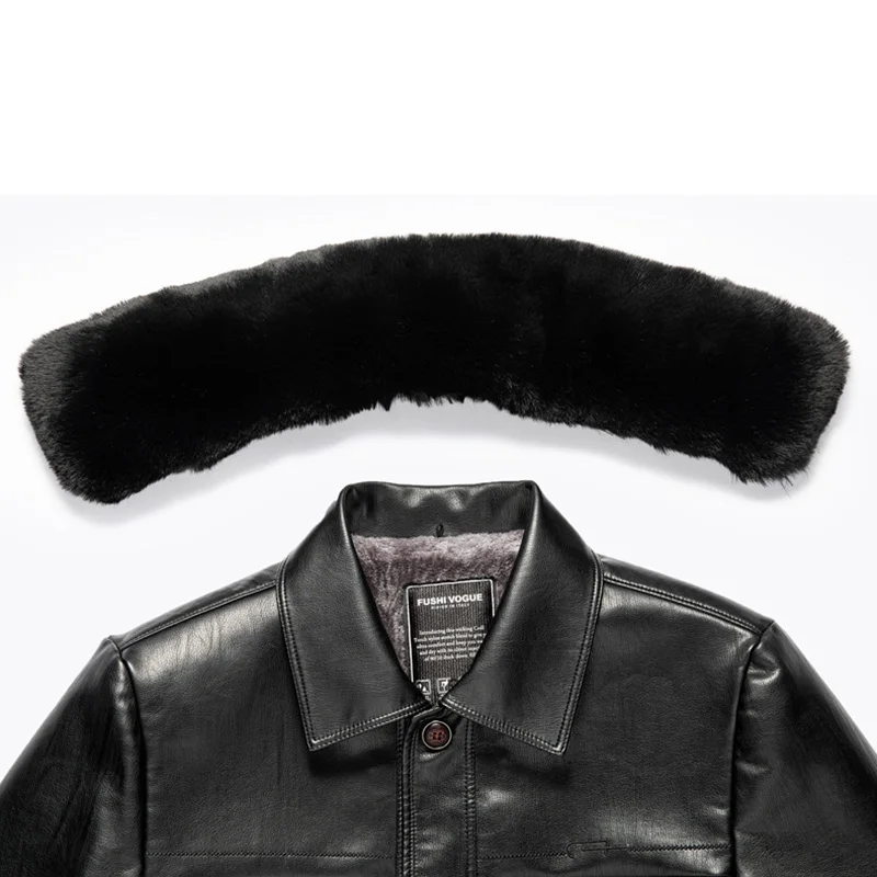 

2021 New Winter Men's Letaher Jacket Shearling Fur Collar Warm Outdoor Men's Coats Winter Black/Brown jaqueta couro, L-4XL