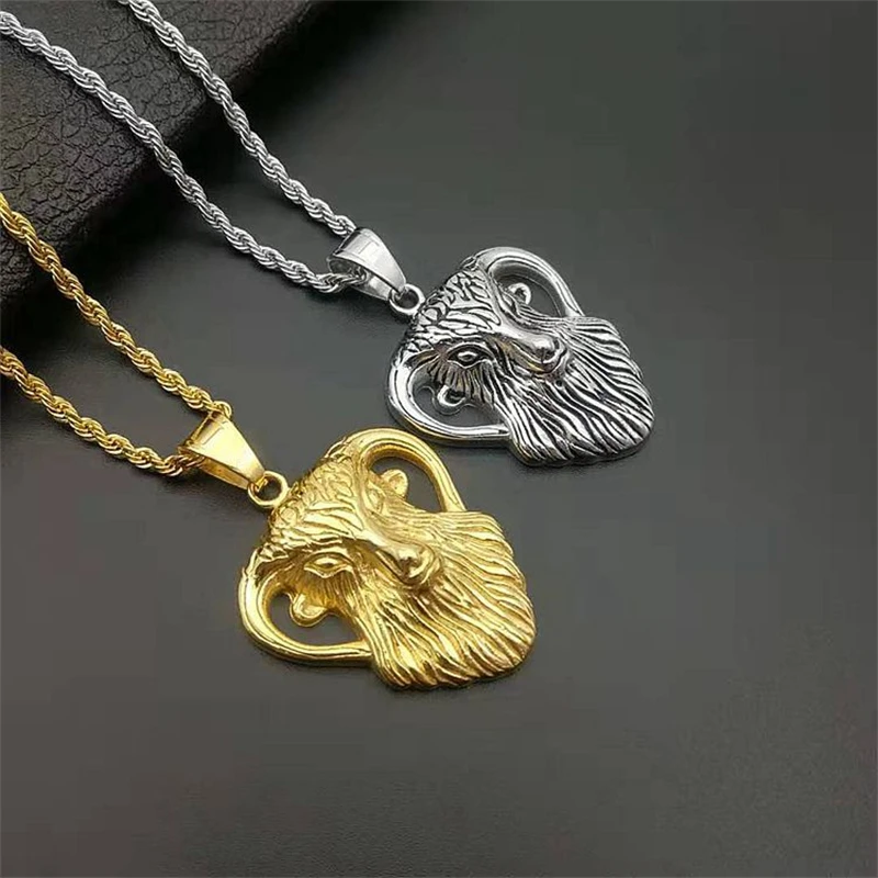 

Fashion 316l Stainless Steel Chain Necklaces Party Wedding Accessories Luxury Design Ram Head Pendants For Women Trendy Jewelry