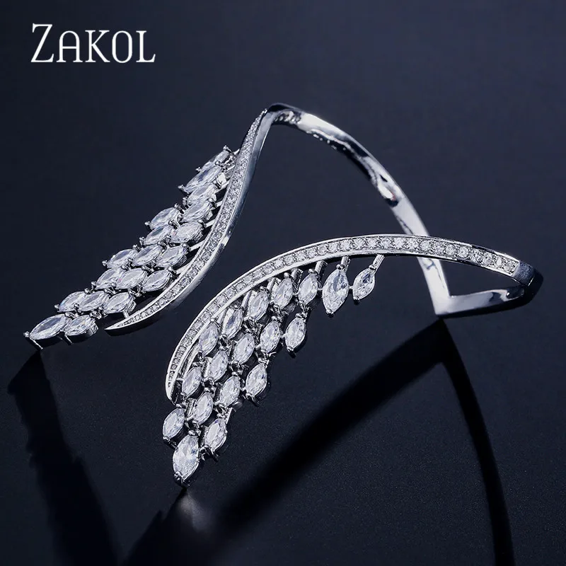 Модный роскошный женский Браслет манжета ZAKOL с фианитом и большим углом наклона