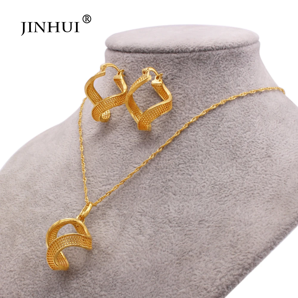 Dubai luxury gold plated Jewelry sets for women necklace pendant earring Hawaiian wedding party bridal jewelery gifts set