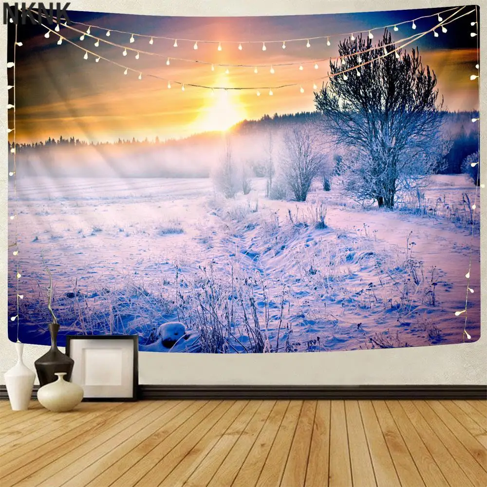 

NKNK Sun Tapiz Snow Home Tapestrys Trees Wall Tapestry Psychedelic 3D Print Wall Hanging Mandala Pattern Funny Fashion