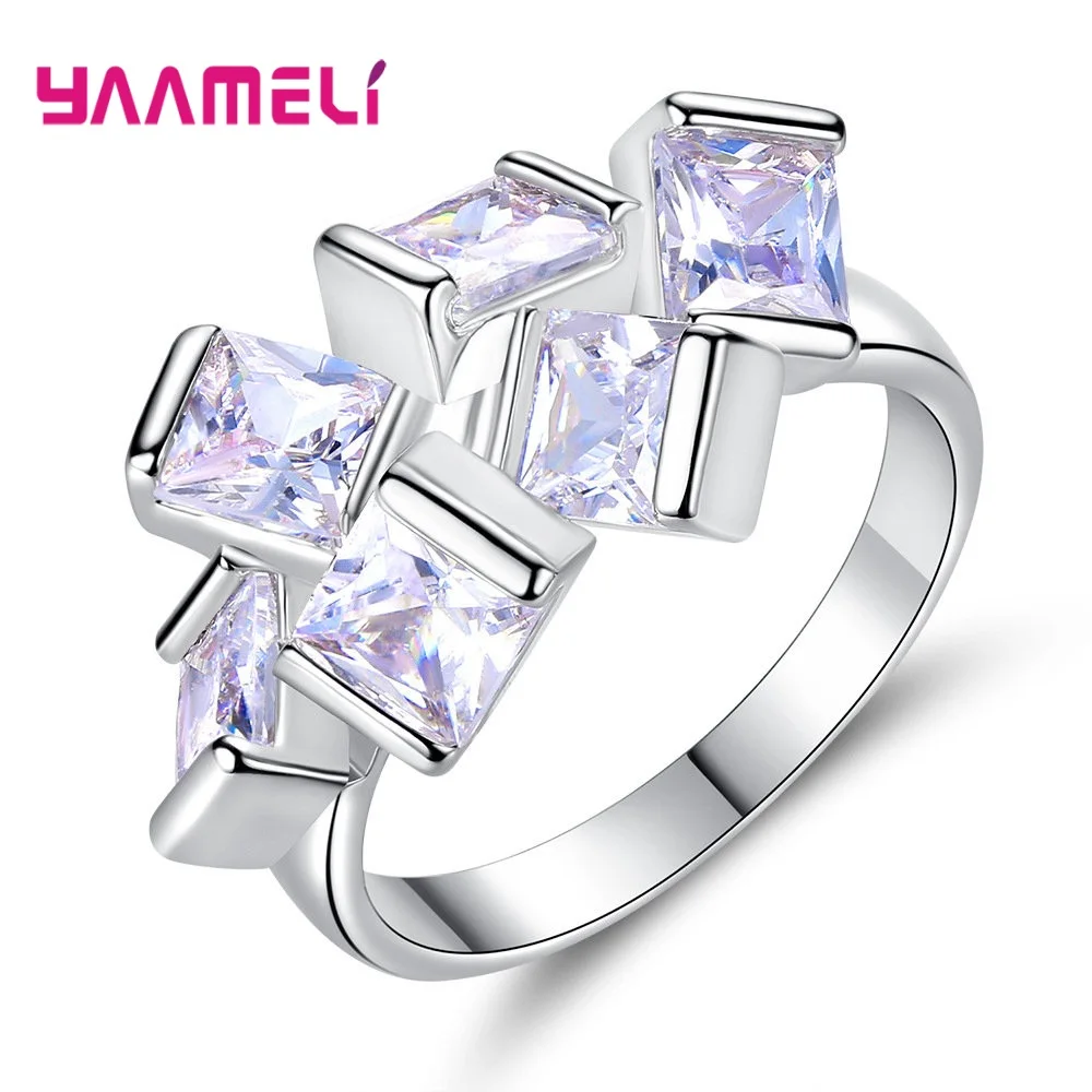 

Real 925 Sterling Silver Rings Shining Clear Cubic Zirconia Small Square Crystal Jewelry For Women Engagement Jewelry Promotion