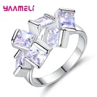 Настоящее 925 пробы, серебряные кольца, блестящие, прозрачные, кубический цирконий, маленький квадратный кристалл, ювелирные изделия для женщин, Помолвочное ювелирное изделие, акция