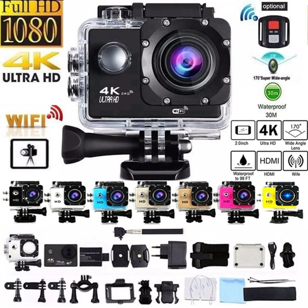 4K Наружная Спортивная экшн-камера 1080P wifi 30m водонепроницаемый 170 градусов широкоугольный объектив 12MP/5MP Экстремальные виды спорта DV Cam видеокамера