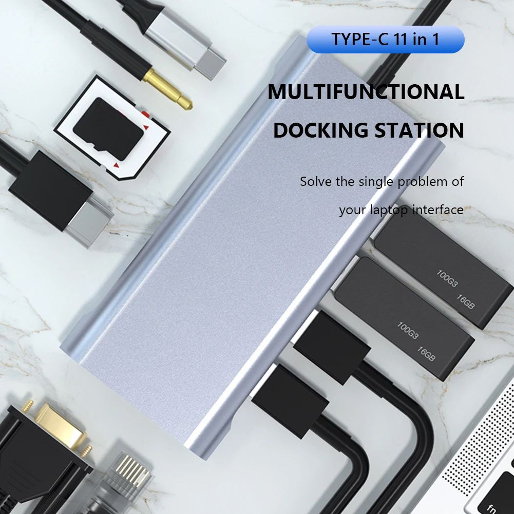 

Port Multiple Expander Hub Switch USB Type C Hub 11 in 1 USB3.0 C 100W PD Fast Charging Dock Station for PC Laptop