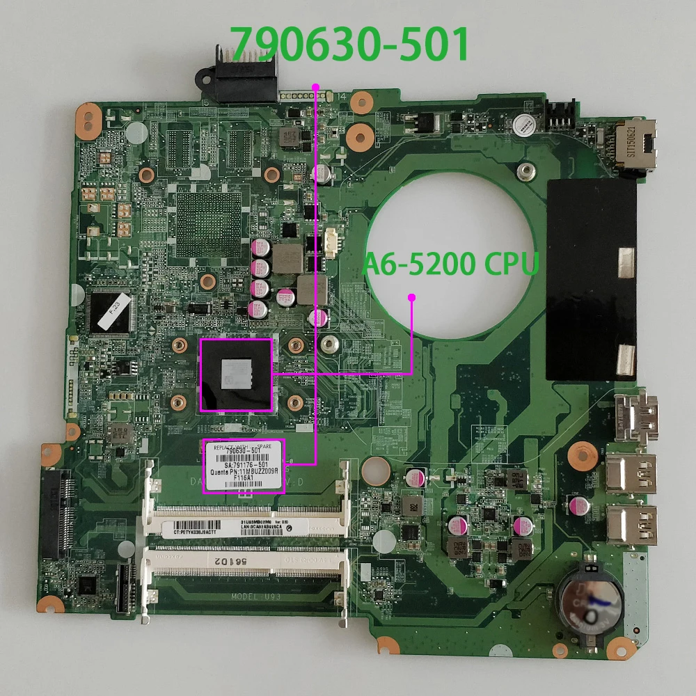 790630-001 790630-501 790630-601 DA0U93MB6D2 UMA w A6-5200 CPU for HP 15-F003DX 15-F Series Laptop Motherboard Mainboard Tested