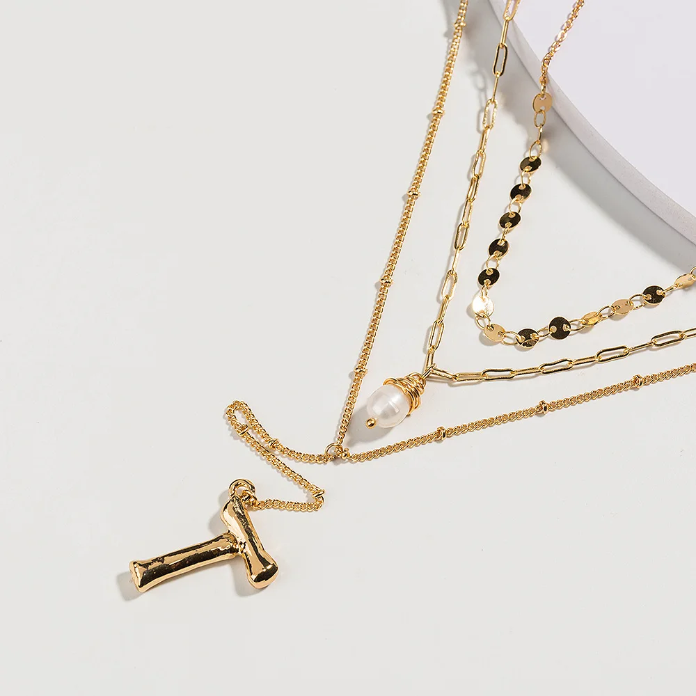 Ожерелье женское многослойное с натуральным жемчугом и подвеской в богемном