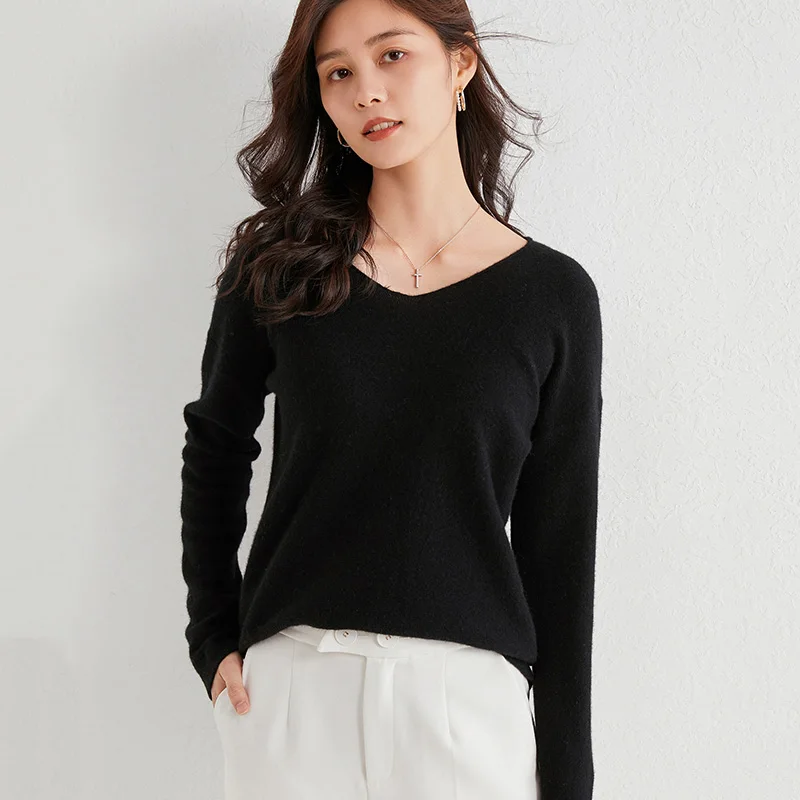 

adohon 2020 woman winter 100% Cashmere sweaters and autumn knitted Pullovers High Quality Warm Female thickening V-neck