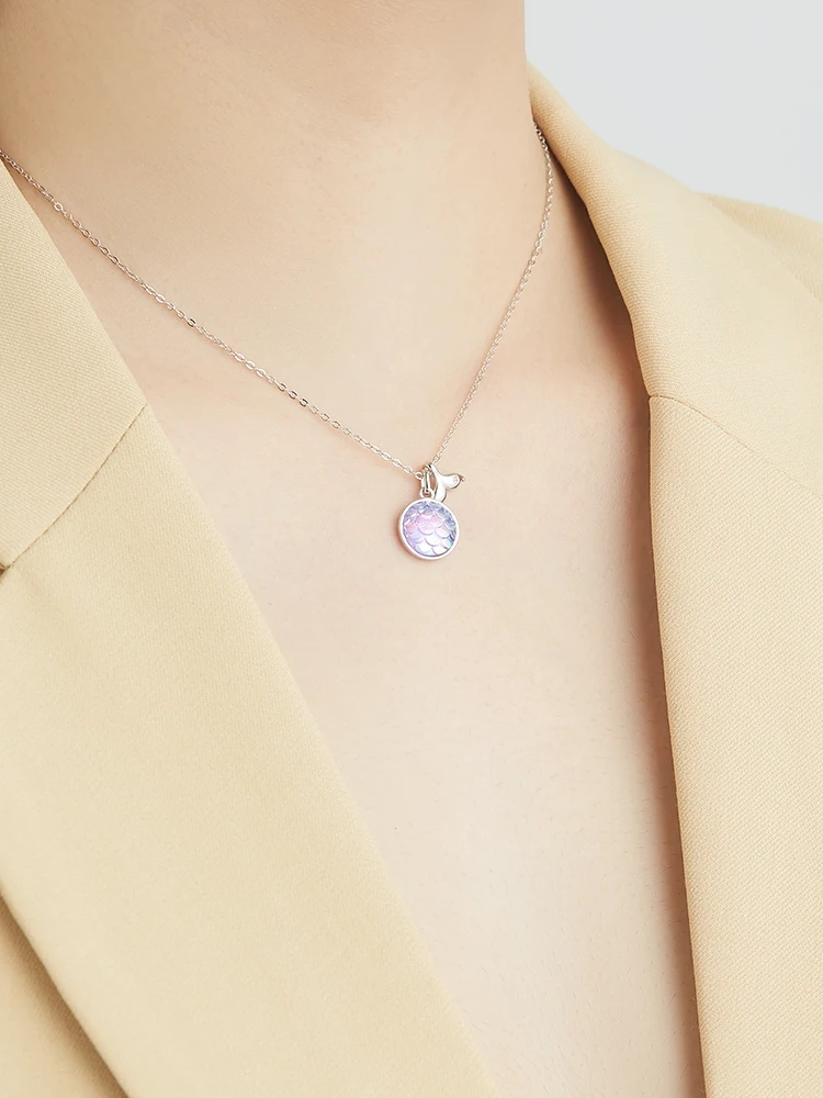 

LEKANI Elegent Necklace For Women S925 Sterling Silver Fishtail Resin Fish Scale Pendent Necklace Dancing Party Fine Jewelry