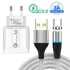 Магнитный кабель Micro USB Тип C 3A для быстрой зарядки Samsung A52 Huawei P20 P30 Honor 20s 30 7a Redmi 9 8 X50 Realme 3 6 7 Pro