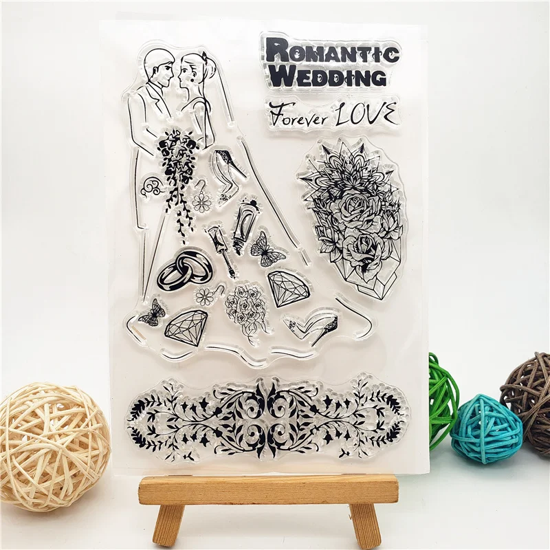

Романтические свадебные прозрачные штампы, прозрачная печать, 11x16 см, Силиконовая печать, ТПР, роликовые штампы для Хэллоуина