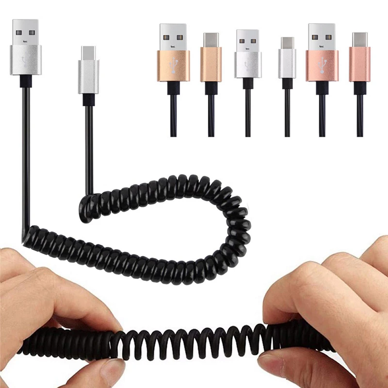 Пружинный спиральный Выдвижной кабель USB Type C 1 м для Samsung S8 S9 быстрой зарядки