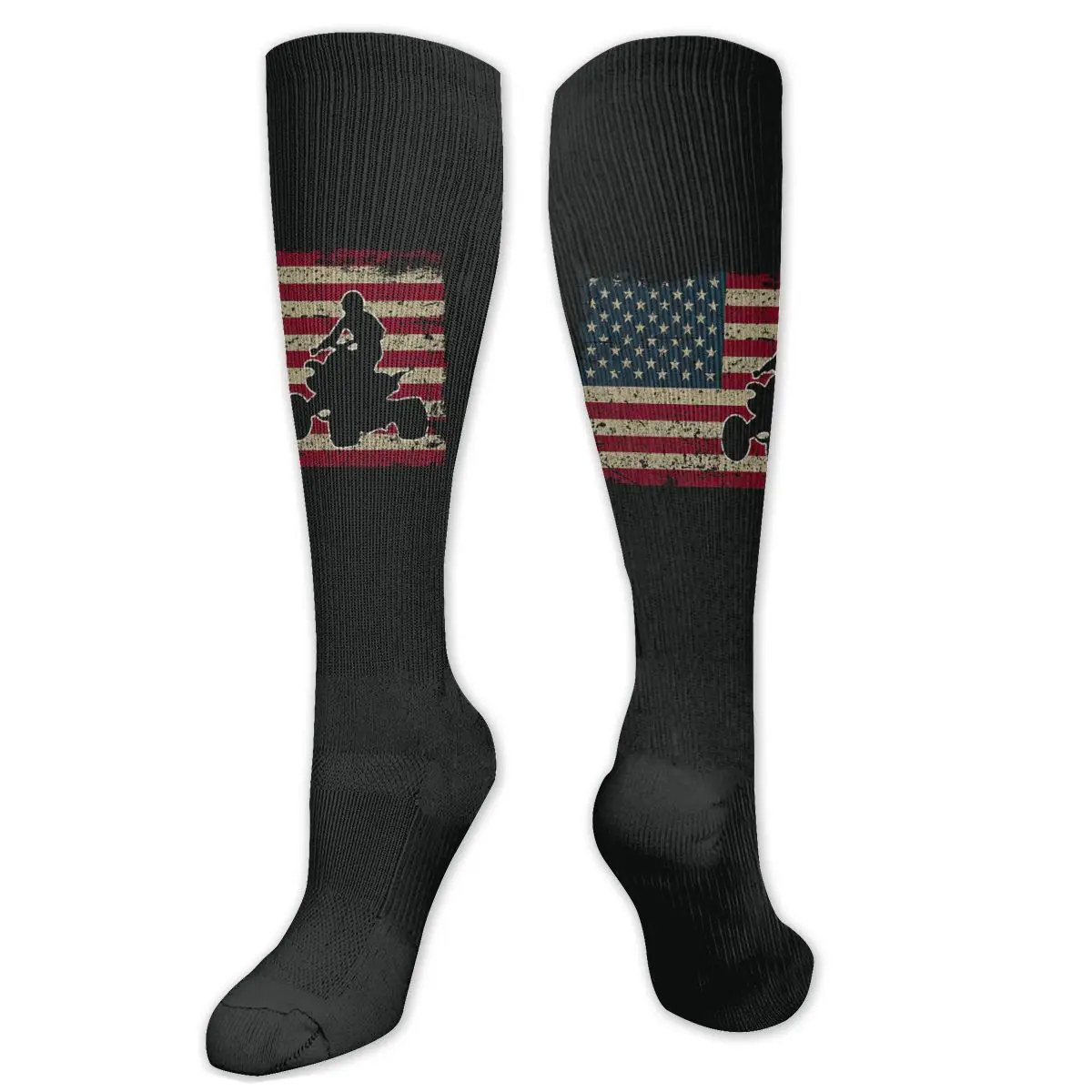

USA Flag Quad Bike Motocross Compression Socks For Women Men Plus Size Wide Calf For Nurses Running Athletic