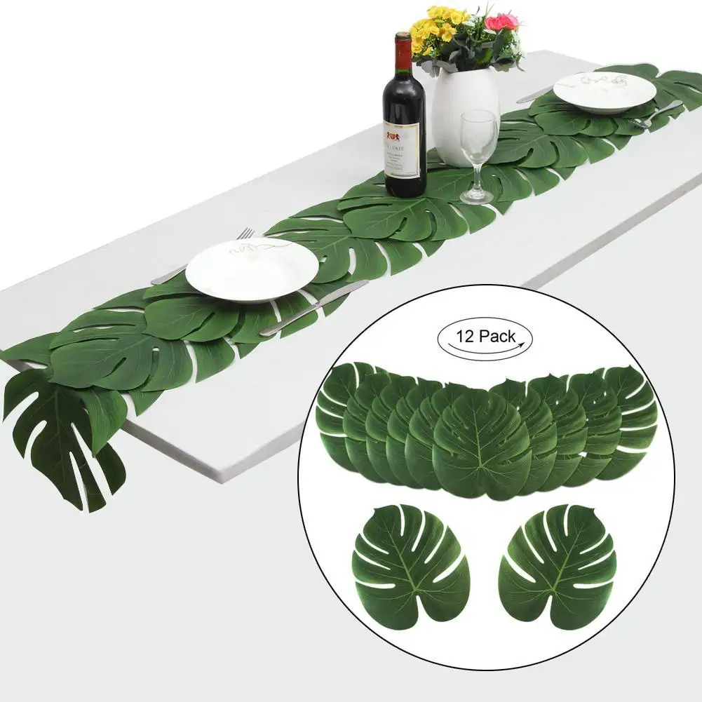 

35x29cm Large Artificial Tropical Palm Leaves for Hawaiian Luau Party Beach Theme Wedding Table Decoration Acc Simulation Plant