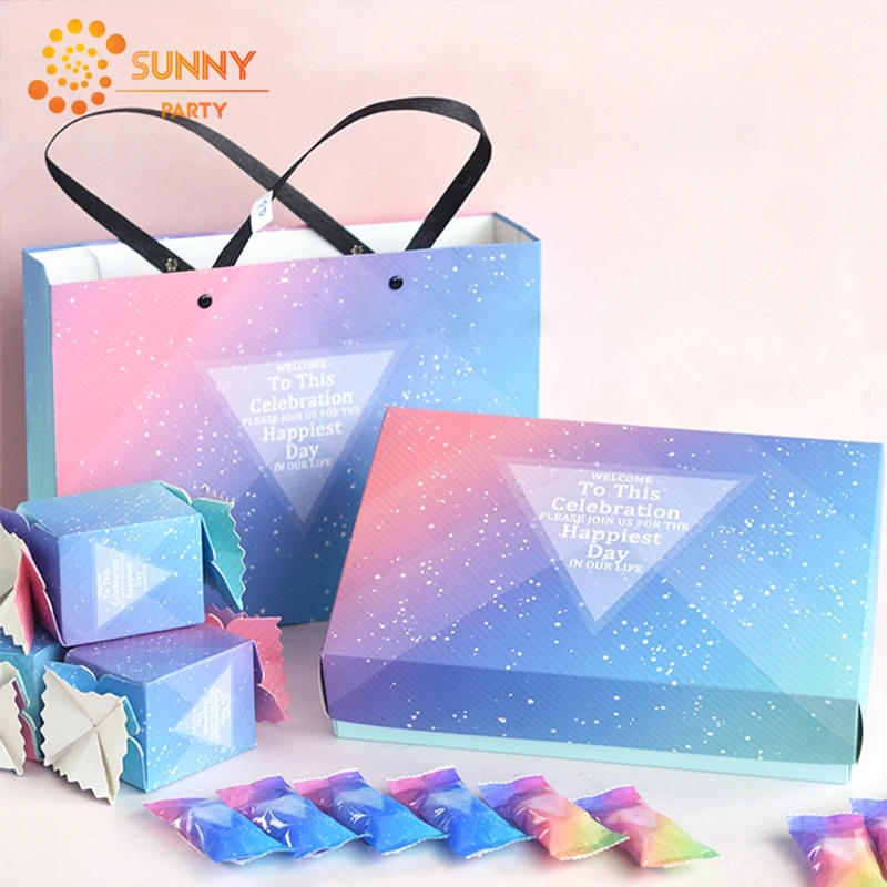 Упаковка для выпечки Подарочная коробка с градиентом Фэнтези синяя розовая