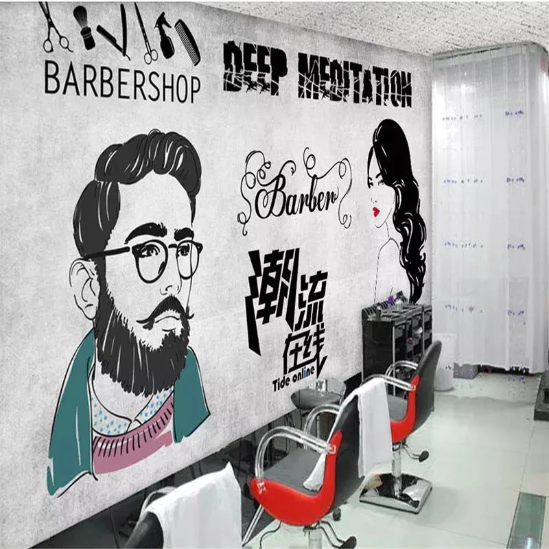 Пользовательский размер и логотип Парикмахерская настенная бумага 3D прическа