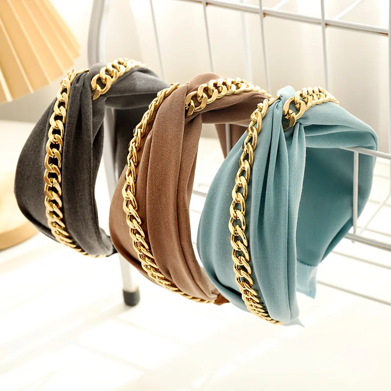 

2021 Vintage Chain Bezel Hairbands Women Cross Headband Girls Hair Accessories Diadema Mujer Opaski Do Włosów Bandeau Femme