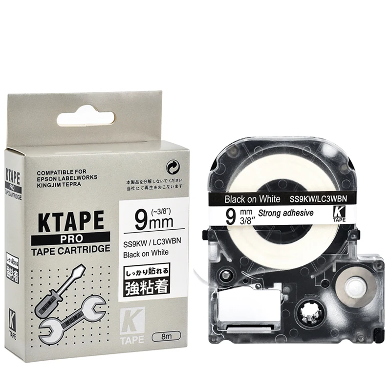 Совместимая черно-белая лента для принтеров этикеток Epson KingJim диагональ 9 мм