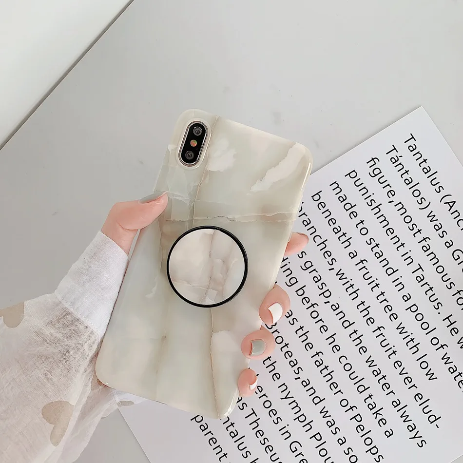 B6 Для iPhone XR X XS Max 7 Plus чехол раковины мраморный цветок Складная подставка держатель чехол для iPhone 8 6 6s Plus Мягкий чехол - Цвет: B6