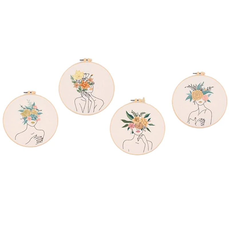 

4 Beginner Embroidery Kits Floral Series A Full Set Of Cross Stitch Kits Including Embroidery Hoop Wiring Needle Kit