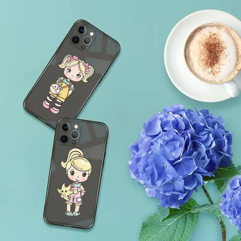 

Cartoon cute girl Phone Case For iPhone 7 8 11 12 X XS XR MINI Pro Max Plus Retro Black Grey clear transparent