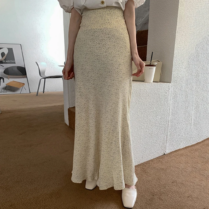 

Korejpaa Women Sets 2021 Summer Korean Chic Sweet Fresh Temperament Lapel Loose Puff Sleeve Shirt High Waist Small Floral Skirt