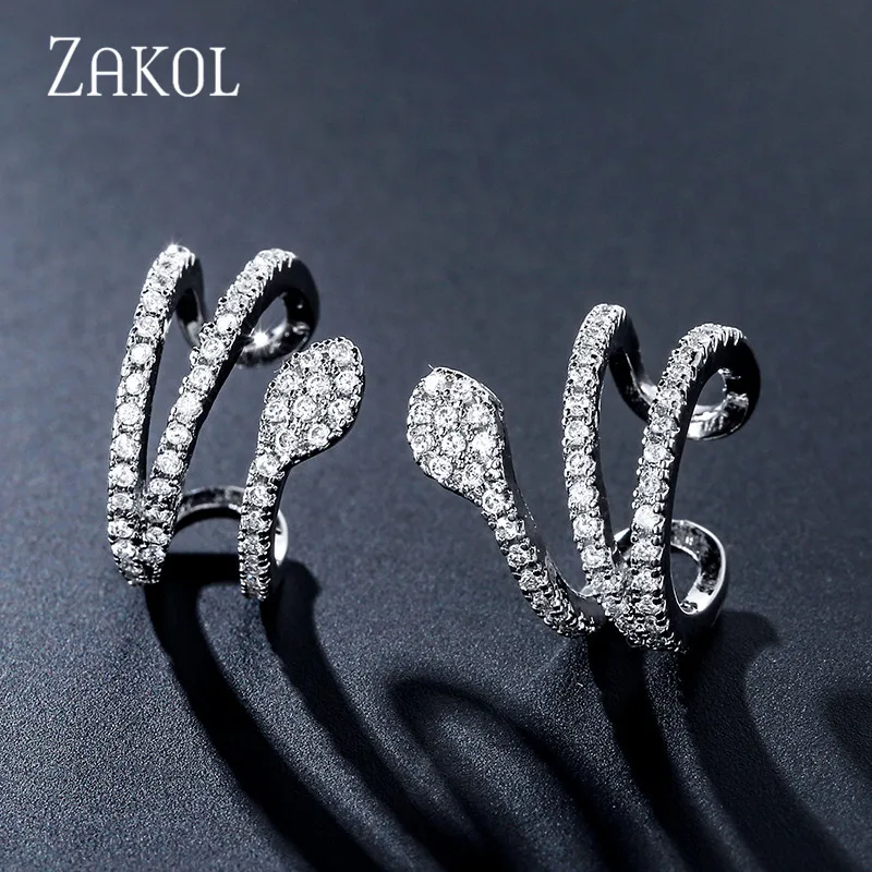 ZAKOL модные серьги-клипсы с фианитом AAA для женщин и девочек Простые Вечерние
