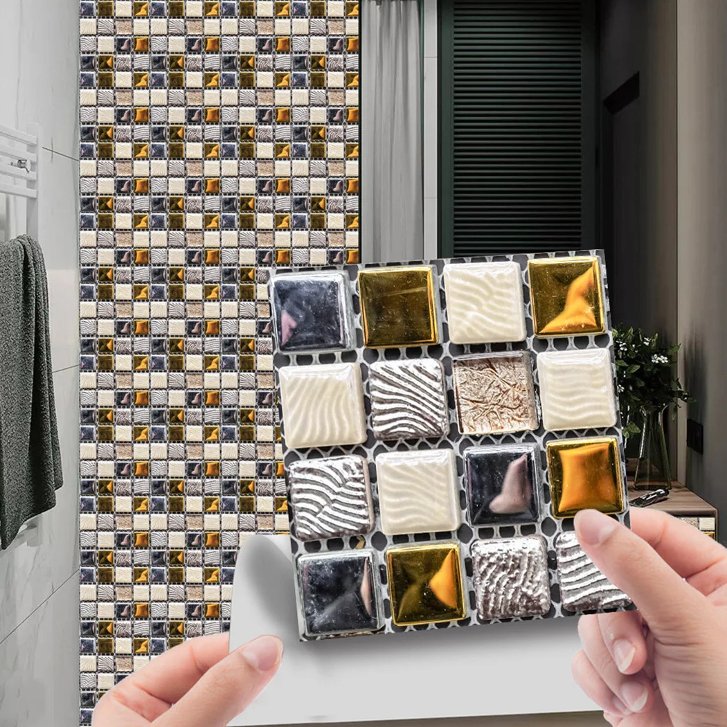

Mosaic Tile Stickers Backsplash Wall Sticker Non-slip Thicken Wall Decals Bathroom Kitchen Home Decor