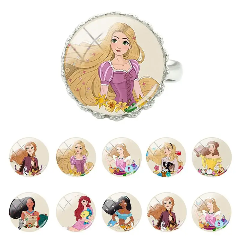 

Disney Pretty Princesses Cartoon Cabochon Rings Star Dew Design Crown Rings Adjustable Size Rings for Decoration Jewelry FSD54