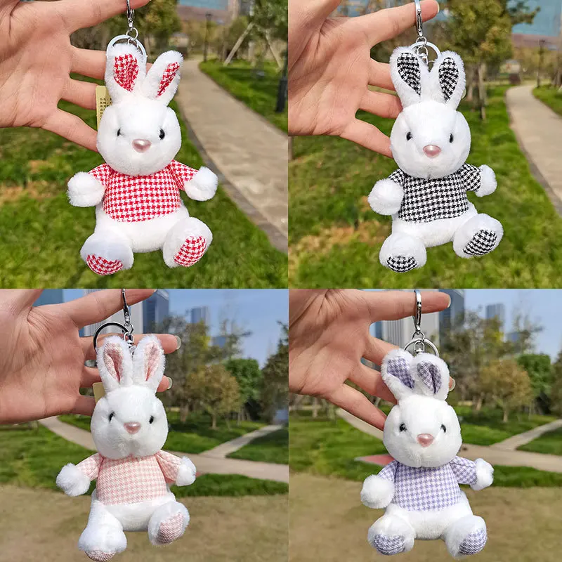 

New cartoon cute sitting Plaid Rabbit keychain Boutique bag pandent soft Soothing doll fashione birthday christmase sweet gift