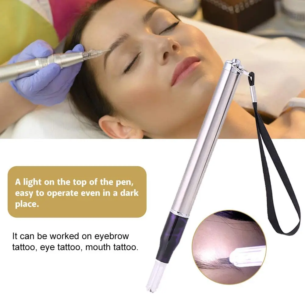 

New Microblading Pen With Led Light Multifunction Needle Blade Manual Eyebrow Tattoo Machine + 5pcs R5 + 5pcs 18 Pins Needles