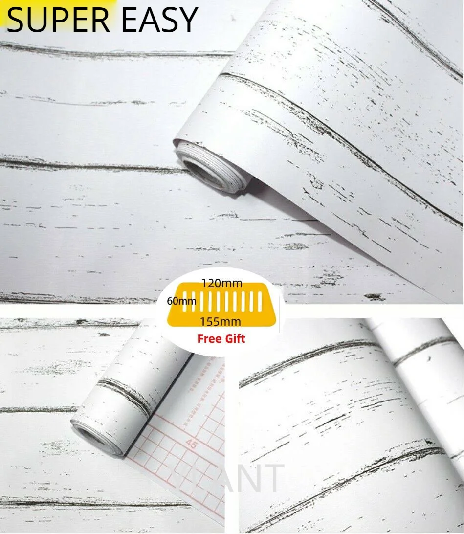

Home Vintage Distressed White Wood Grain Peel and Stick Wallpaper Home Decor