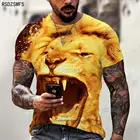 Футболка мужская оверсайз с круглым вырезом, модная тенниска с 3D принтом льва, Стильная майка с коротким рукавом, уличная одежда в стиле Харадзюку, лето