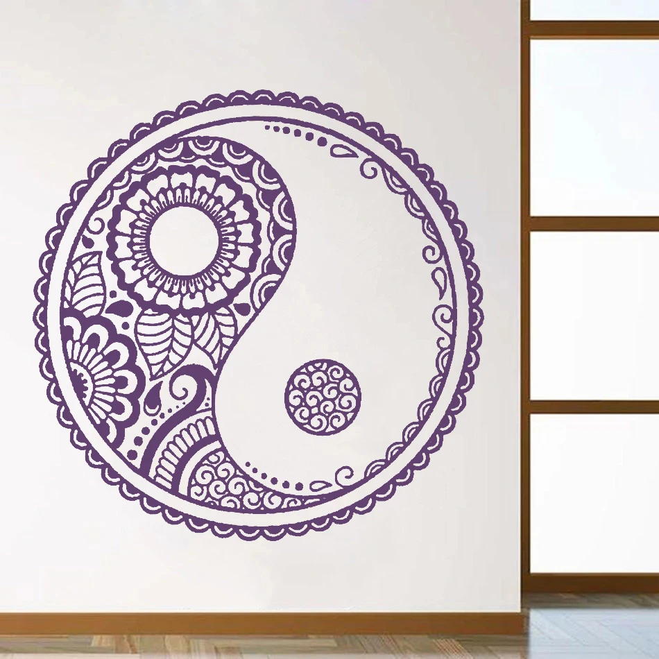 

Mandala Wall Art Ying Yang Sticker Vinyl Removable Taoism Symbol Meditation Yoga Ornament Pattern Decals Religious Mural DW11006