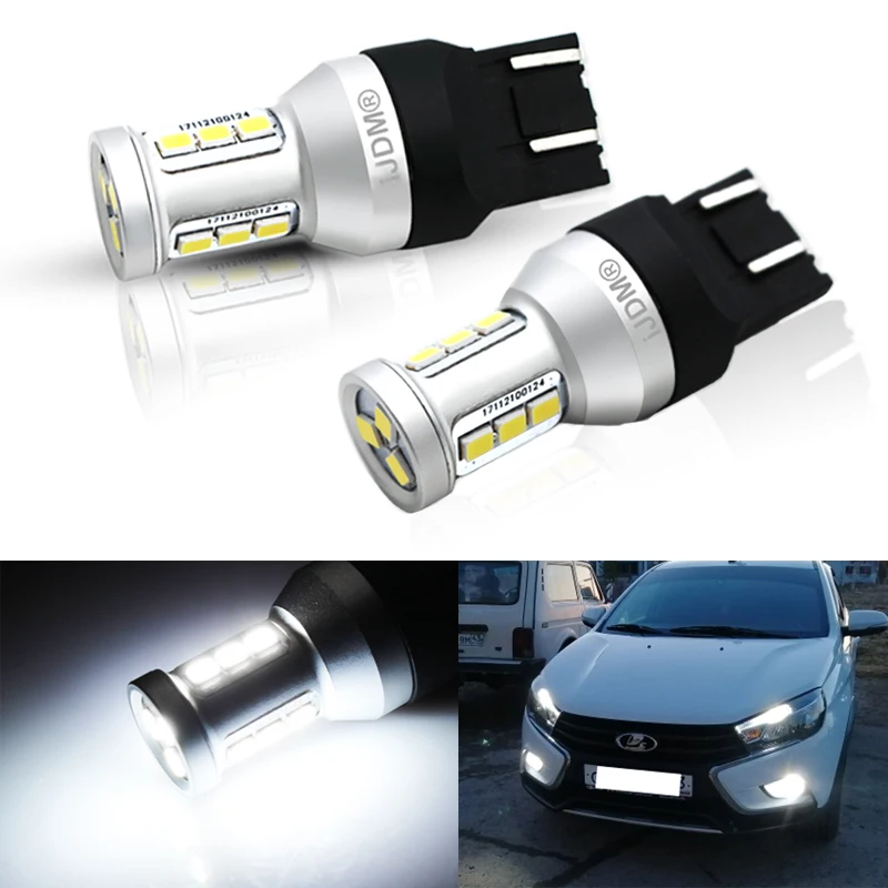 

2 шт., высокая мощность T20 7443 W21/5 Вт 7440 W21W CAN-bus, светодиодные DRL, лампы для дневных ходовых огней, резервные лампы для Lada Kalina Granta Vesta