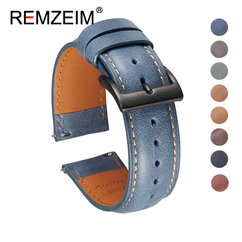REMZEIM Oil Wax Skin 22mm 20mm Leather Watchbands For Samsung Galaxy Watch 46mm 42mm Active 2 40mm 44mm Band Gear S3 S2 Strap