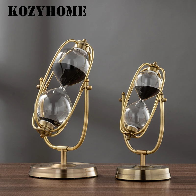 

French Vintage Brass Hourglass 360° Rotating Metal Sand Clock Antique Sand Timer for Gifts Wedding Office Decor