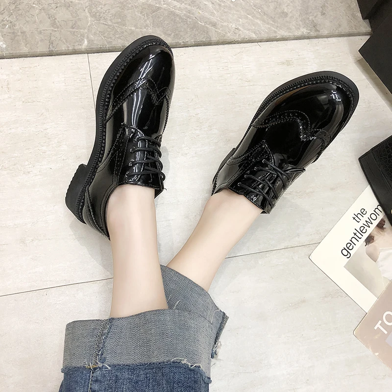 Clearance sale Flats Women Shoes Loafers Patent Leather Elegant Low Heels Slip On Footwear Female Pointed Toe Thick Heel PM-126 | Спорт и