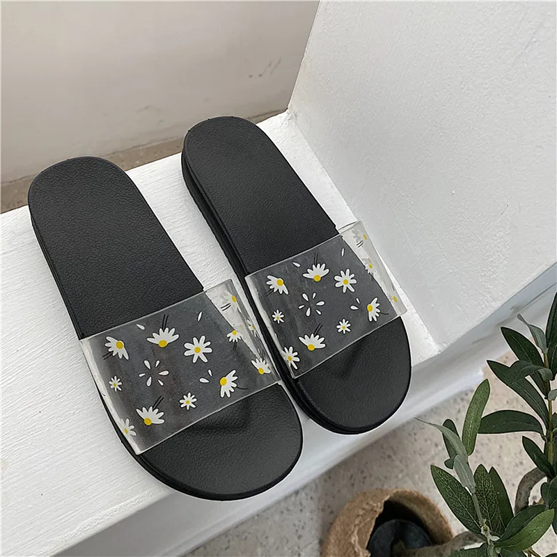 Женские тапочки на плоской подошве прозрачная пляжная обувь летние дамские