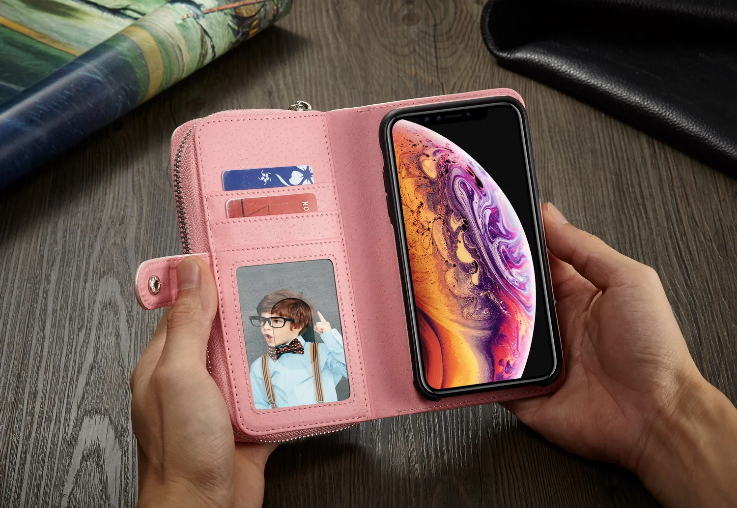 

Samsung S20 Zipper Purse for Lady Portable Handbag Purse All in One Design 3 Card Holder 4 Layer Photo Slot Zipper Wallet